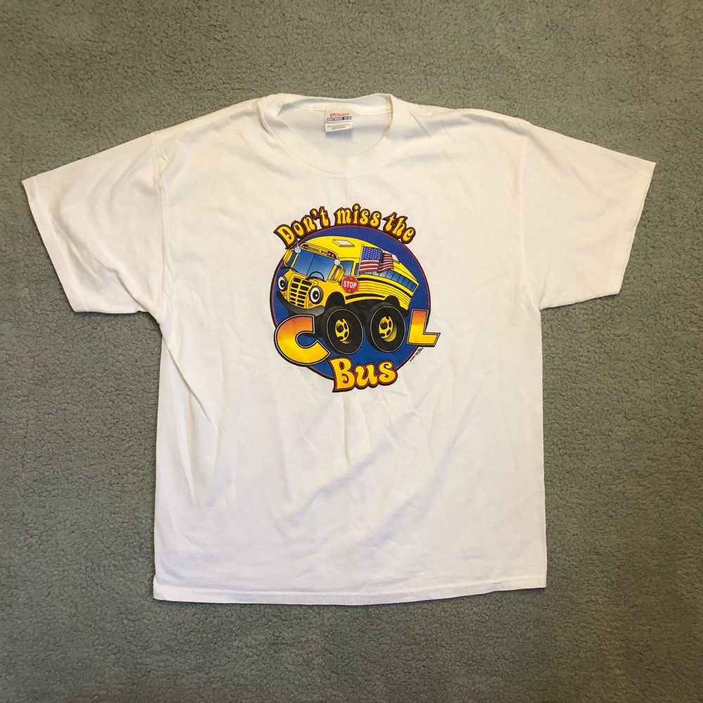 Vintage Hanes 2003 Nelsonville York‎ Bus Rodeo Cool Bus Graphic T-Shirt Mens L